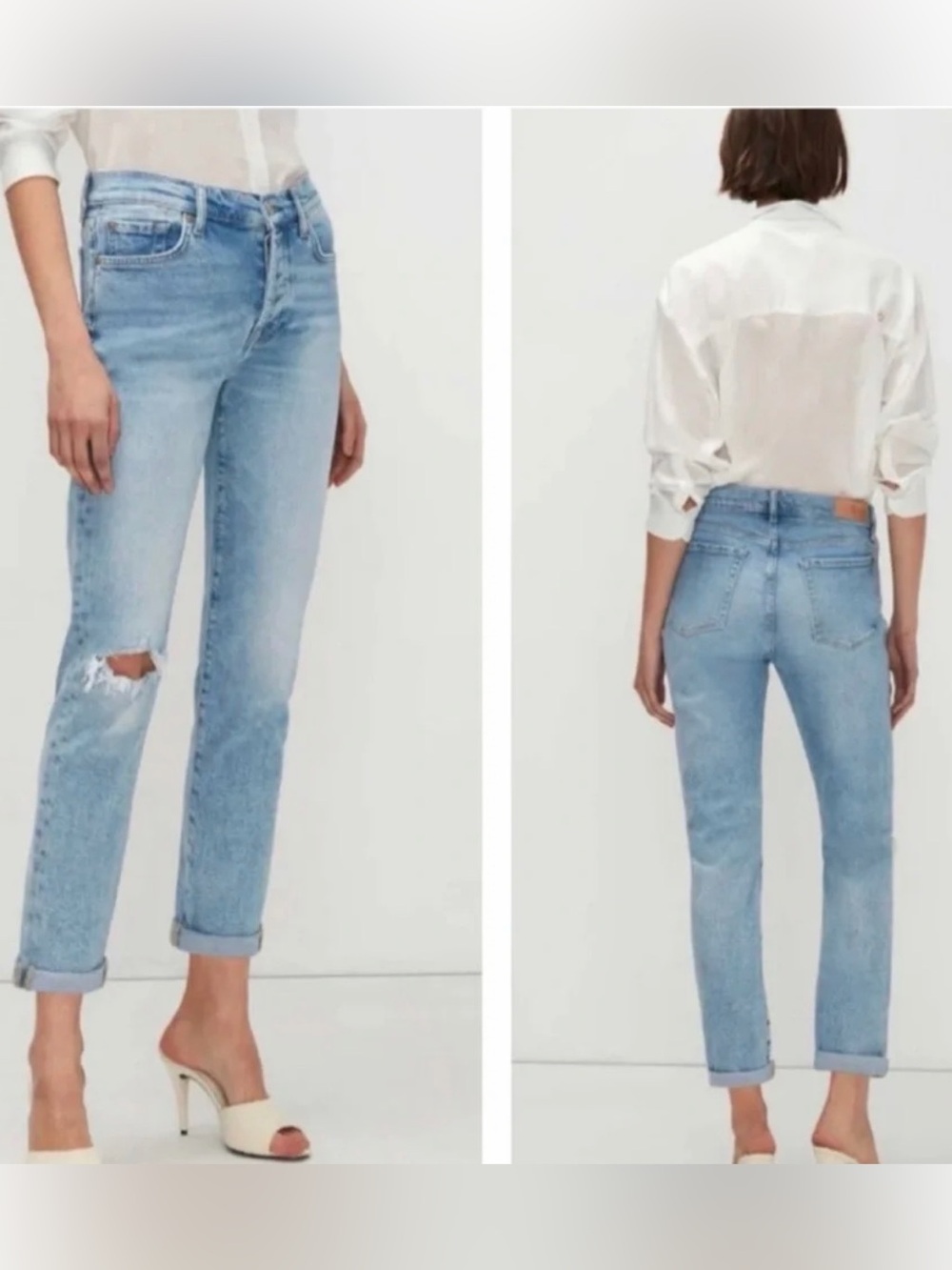 7 For All Mankind Luxe Josefina Light Blue Distressed Boyfriend Jeans- 28